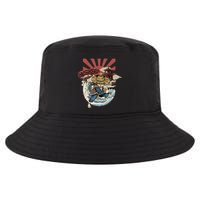 Cool Japanese Samurai Cat Neko Blue Wave Cool Comfort Performance Bucket Hat