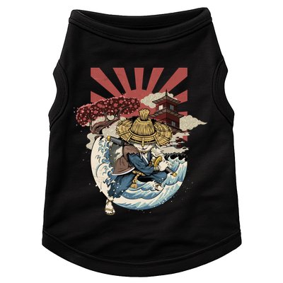 Cool Japanese Samurai Cat Neko Blue Wave Doggie Tank