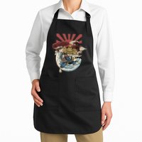Cool Japanese Samurai Cat Neko Blue Wave Apron