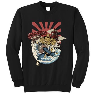 Cool Japanese Samurai Cat Neko Blue Wave Sweatshirt
