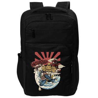 Cool Japanese Samurai Cat Neko Blue Wave Impact Tech Backpack