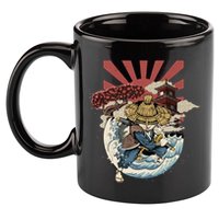 Cool Japanese Samurai Cat Neko Blue Wave 11oz C Handle Ceramic Mug