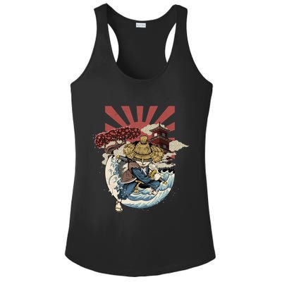 Cool Japanese Samurai Cat Neko Blue Wave Ladies PosiCharge Competitor Racerback Tank