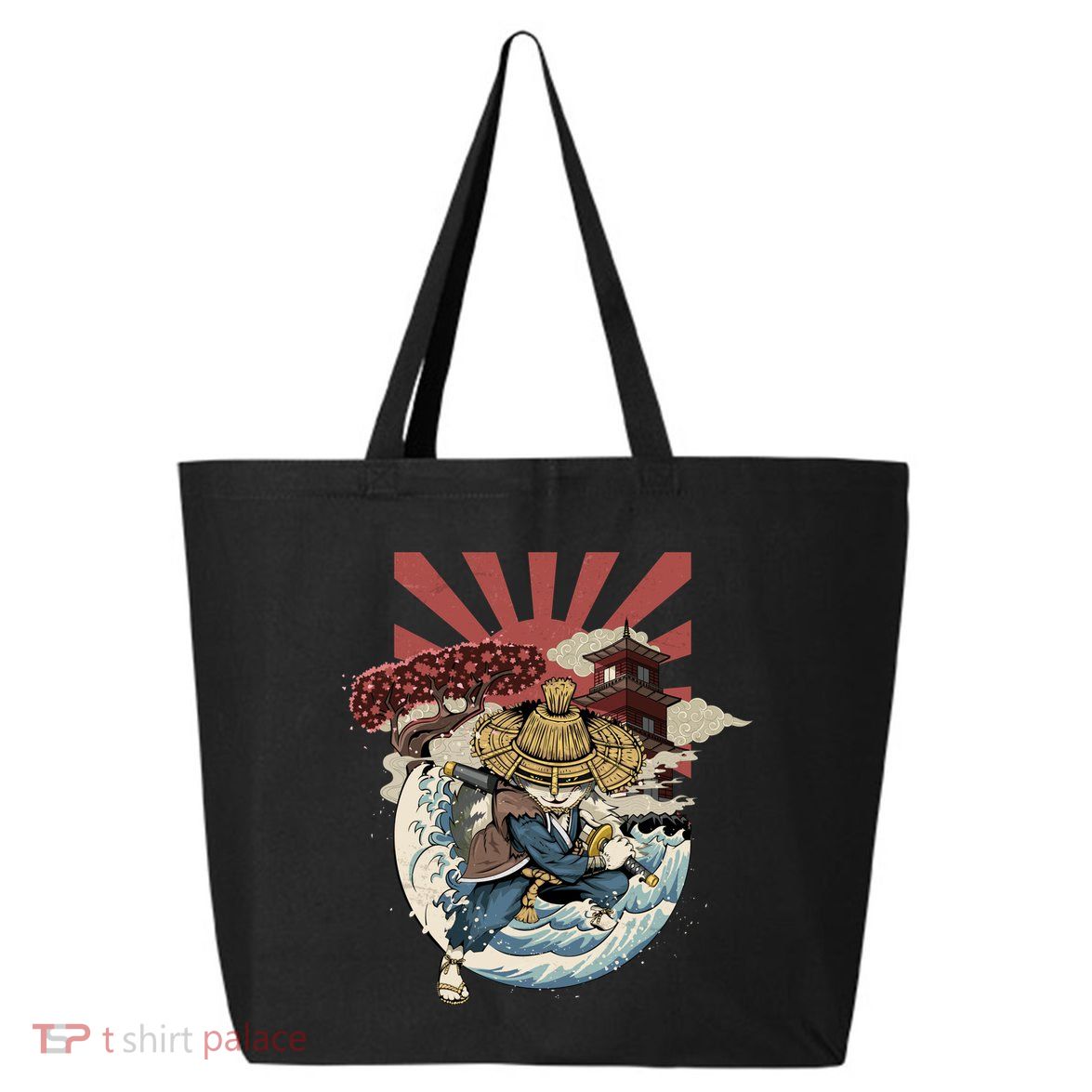 Cool Japanese Samurai Cat Neko Blue Wave 25L Jumbo Tote