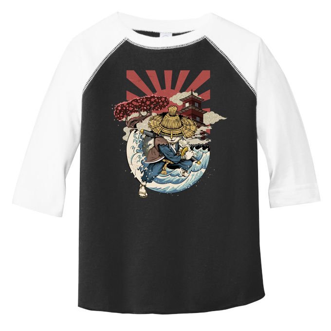 Cool Japanese Samurai Cat Neko Blue Wave Toddler Fine Jersey T-Shirt