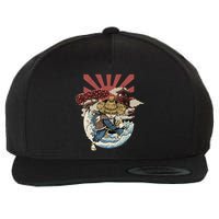 Cool Japanese Samurai Cat Neko Blue Wave Wool Snapback Cap