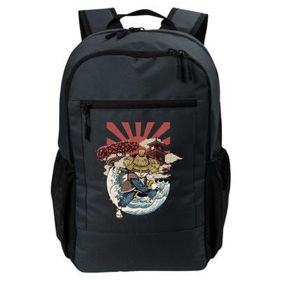 Cool Japanese Samurai Cat Neko Blue Wave Daily Commute Backpack