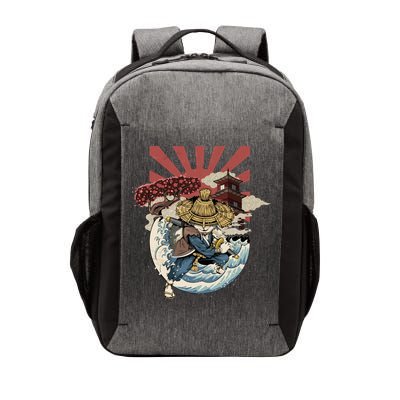 Cool Japanese Samurai Cat Neko Blue Wave Vector Backpack