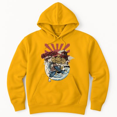 Cool Japanese Samurai Cat Neko Blue Wave Hoodie
