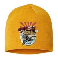 Cool Japanese Samurai Cat Neko Blue Wave Sustainable Beanie