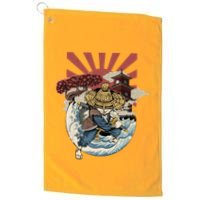Cool Japanese Samurai Cat Neko Blue Wave Golf Towel