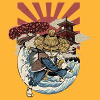 Cool Japanese Samurai Cat Neko Blue Wave Golf Towel