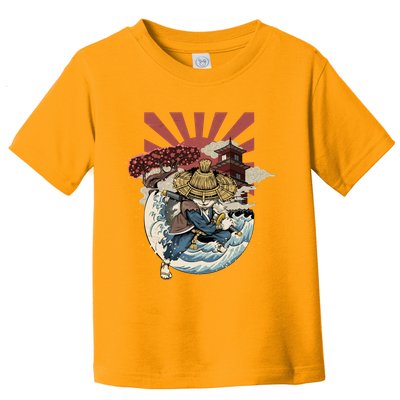 Cool Japanese Samurai Cat Neko Blue Wave Toddler T-Shirt