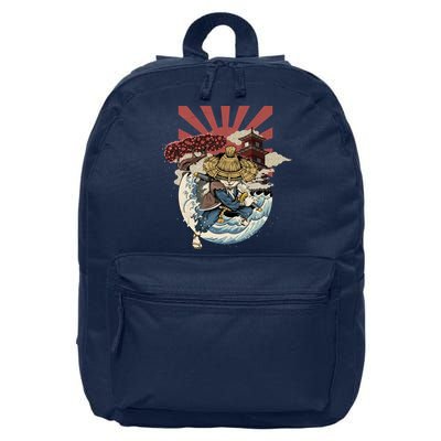 Cool Japanese Samurai Cat Neko Blue Wave 16 in Basic Backpack