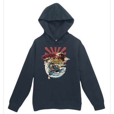 Cool Japanese Samurai Cat Neko Blue Wave Urban Pullover Hoodie