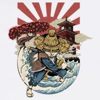 Cool Japanese Samurai Cat Neko Blue Wave Garment-Dyed Sweatshirt
