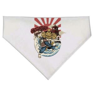 Cool Japanese Samurai Cat Neko Blue Wave USA-Made Doggie Bandana