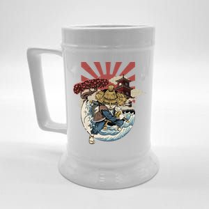 Cool Japanese Samurai Cat Neko Blue Wave Beer Stein