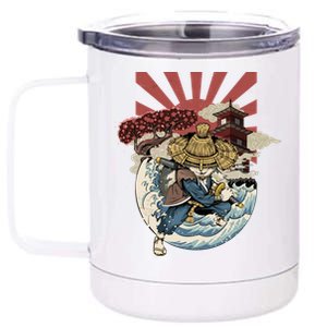 Cool Japanese Samurai Cat Neko Blue Wave 12 oz Stainless Steel Tumbler Cup