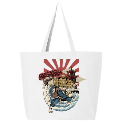 Cool Japanese Samurai Cat Neko Blue Wave 25L Jumbo Tote