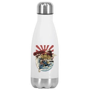 Cool Japanese Samurai Cat Neko Blue Wave Stainless Steel Insulated Water Bottle