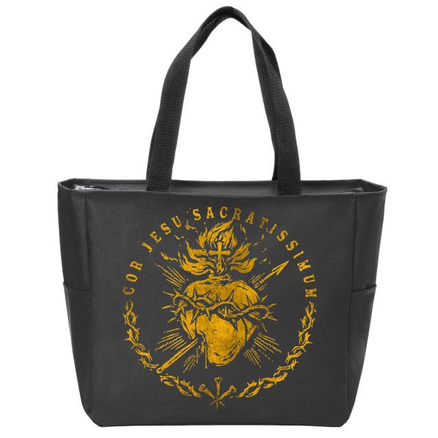 Cor Jesu Sacratissimum Sacred Heart Of Jesus Catholic Faith Zip Tote Bag