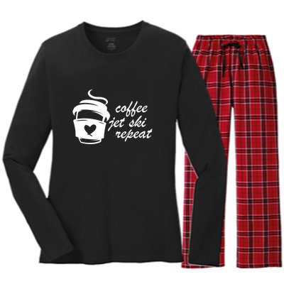 Coffee Jet Ski Repeat Gift For Skier Women's Long Sleeve Flannel Pajama Set 