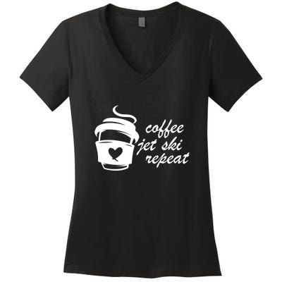 Coffee Jet Ski Repeat Gift For Skier Women's V-Neck T-Shirt