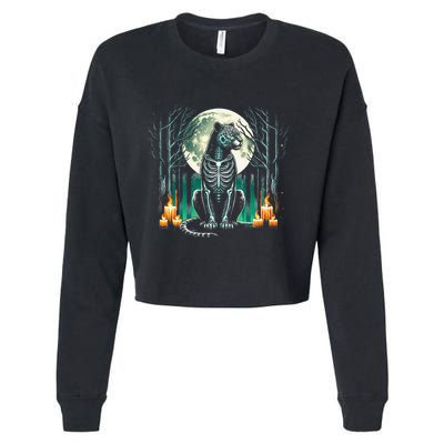 Cool Jaguar Skeleton Halloween Christmas Birthday Cropped Pullover Crew