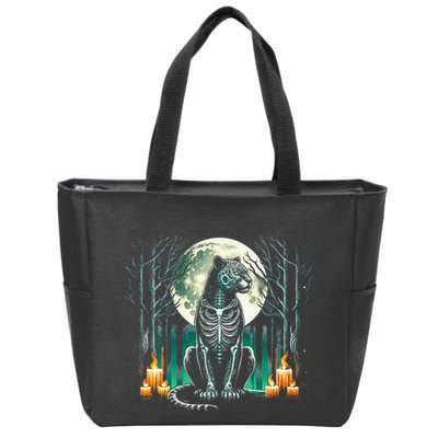 Cool Jaguar Skeleton Halloween Christmas Birthday Zip Tote Bag