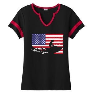 Cool Jet Ski For Skiers US American Flag Skiing Ladies Halftime Notch Neck Tee