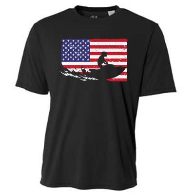 Cool Jet Ski For Skiers US American Flag Skiing Cooling Performance Crew T-Shirt