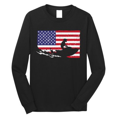 Cool Jet Ski For Skiers US American Flag Skiing Long Sleeve Shirt