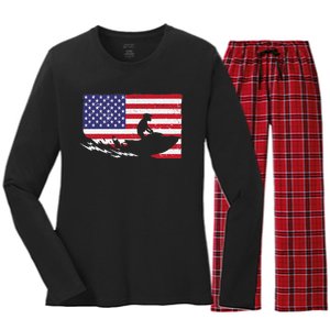 Cool Jet Ski For Skiers US American Flag Skiing Women's Long Sleeve Flannel Pajama Set 