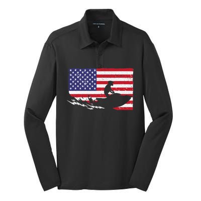 Cool Jet Ski For Skiers US American Flag Skiing Silk Touch Performance Long Sleeve Polo