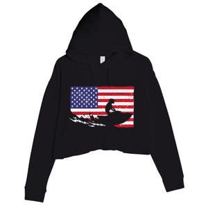 Cool Jet Ski For Skiers US American Flag Skiing Crop Fleece Hoodie