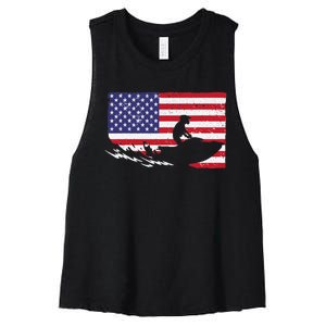 Cool Jet Ski For Skiers US American Flag Skiing Women's Racerback Cropped Tank