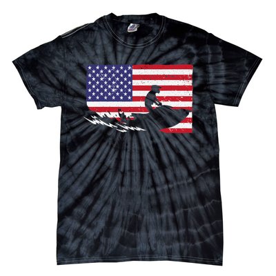 Cool Jet Ski For Skiers US American Flag Skiing Tie-Dye T-Shirt