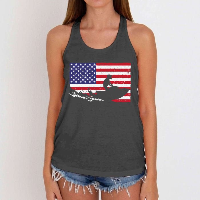 Cool Jet Ski For Skiers US American Flag Skiing Women's Knotted Racerback Tank