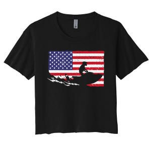 Cool Jet Ski For Skiers US American Flag Skiing Women's Crop Top Tee