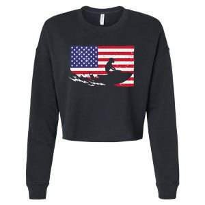 Cool Jet Ski For Skiers US American Flag Skiing Cropped Pullover Crew