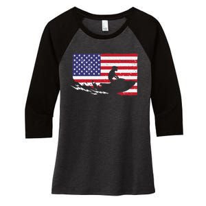 Cool Jet Ski For Skiers US American Flag Skiing Women's Tri-Blend 3/4-Sleeve Raglan Shirt