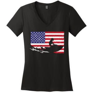 Cool Jet Ski For Skiers US American Flag Skiing Women's V-Neck T-Shirt