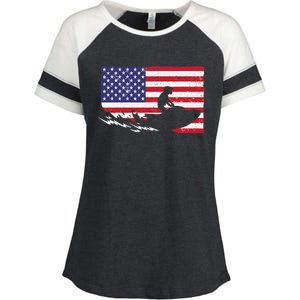 Cool Jet Ski For Skiers US American Flag Skiing Enza Ladies Jersey Colorblock Tee