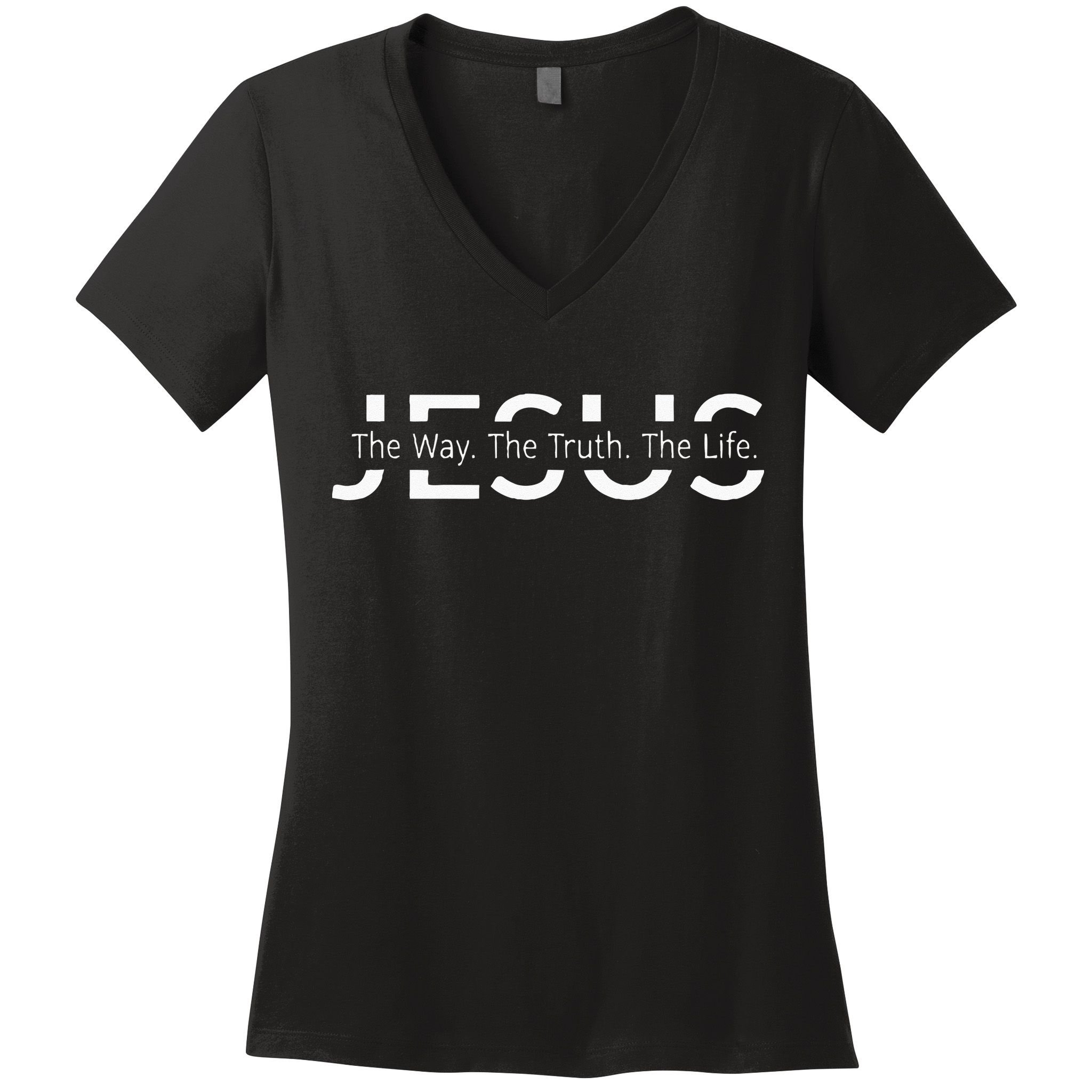 Christ Jesus The Way. The Truth. The Life Blessed Christians Women's V-Neck T-Shirt