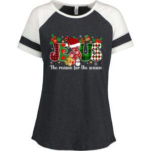 Christian Jesus The Reason Candy Cane Xmas Holiday Season Great Gift Enza Ladies Jersey Colorblock Tee