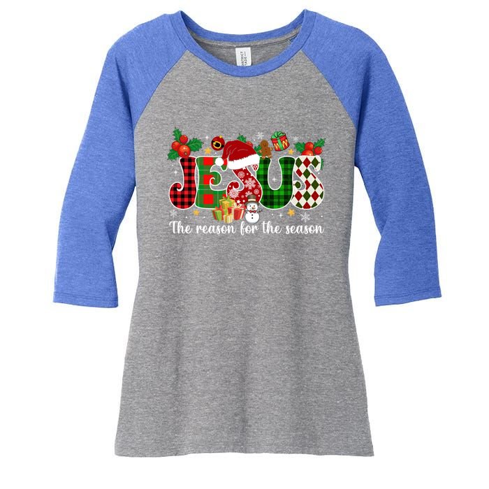 Christian Jesus The Reason Candy Cane Xmas Holiday Season Great Gift Women's Tri-Blend 3/4-Sleeve Raglan Shirt