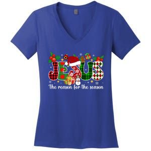 Christian Jesus The Reason Candy Cane Xmas Holiday Season Great Gift Women's V-Neck T-Shirt