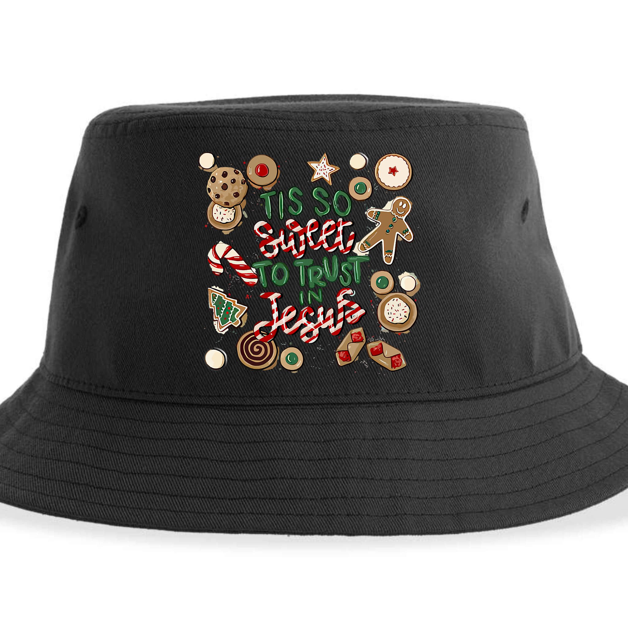 Christmas Jesus Tis So Sweet To Trust In Jesus Gingerbread Sustainable Bucket Hat