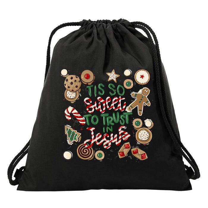 Christmas Jesus Tis So Sweet To Trust In Jesus Gingerbread Drawstring Bag